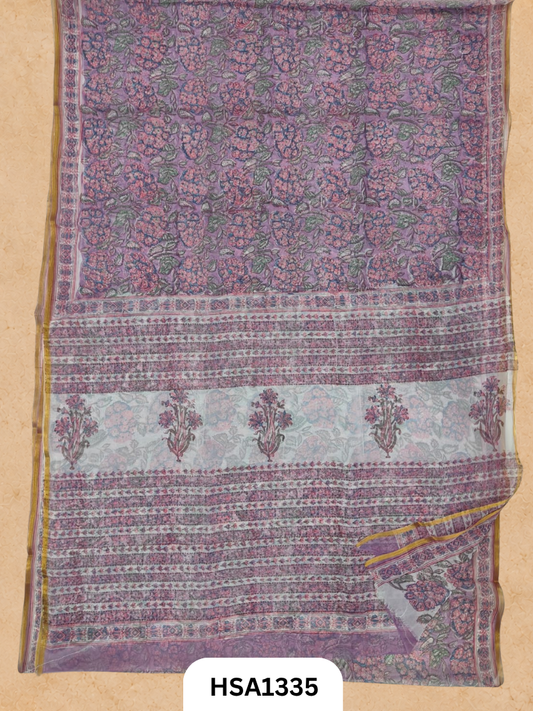 Chiffon Zari Border Saree - Hand Brush Painted