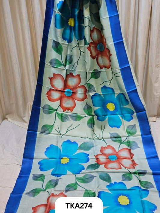 PURE HANDOWEN TUSSAR HAND PAINTED SAREE