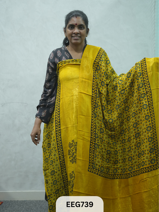 AJRAKH DOLA SILK 2 PCS-UNSTITCHED ( TOP 3.5MTR AND DUPPATA 2.25MTR ) - IMMEDIEATE DISPATCH