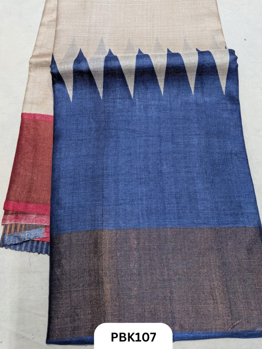 Premium Pure Tussar Silk Handblock Print Saree – Kolkata Special