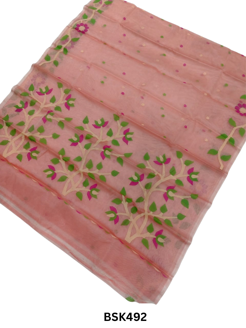 Handloom Pure Muslin Jamdhani Needle Work Weave Saree