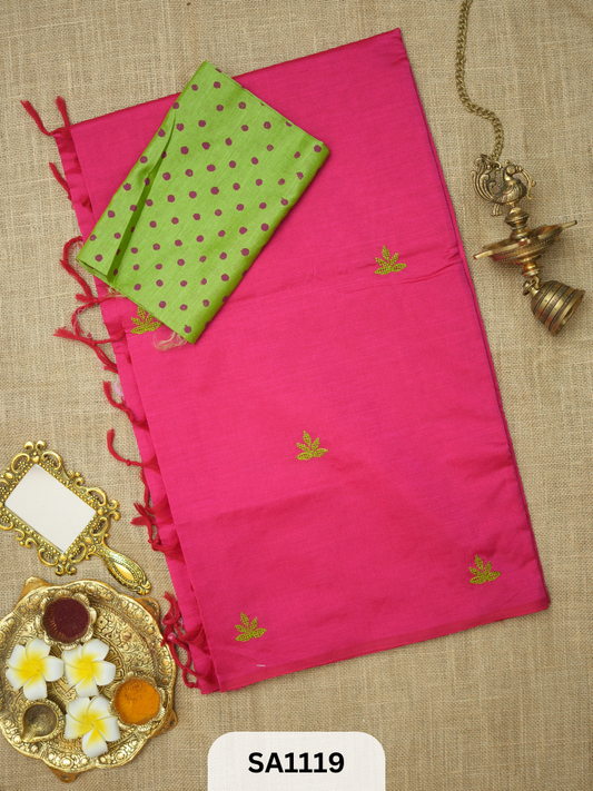 SILK COTTON EMBROIDERY HANDBLOCK SAREE