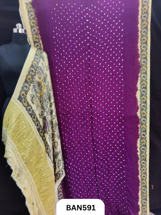 Semi Gaji ts kalamkari digital print pallu, blouse and border with bandhej saree