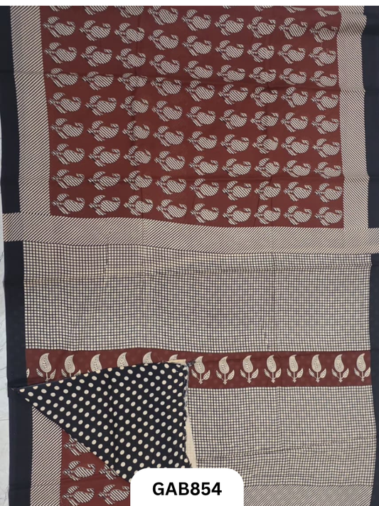 Bagru Block Print Cotton Mulmul Sarees With Running Blouse