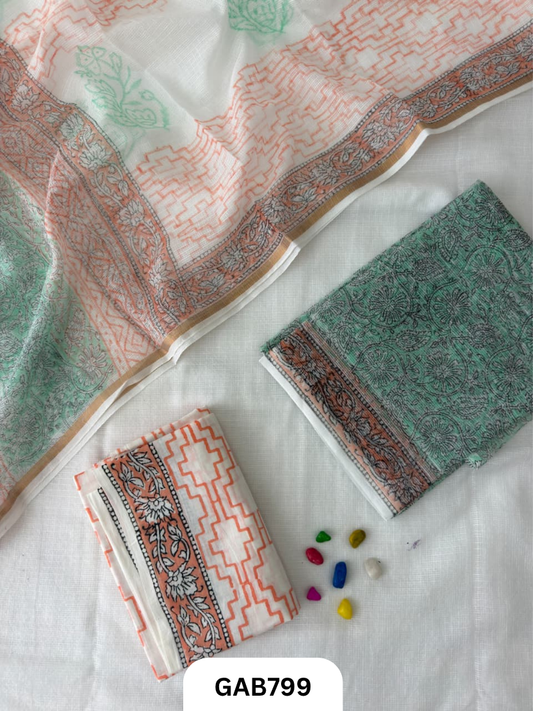 HandBlock Printed Kota Doriya Suit With Kota Doriya Duppta Cotton bottom | 2.5 mtr