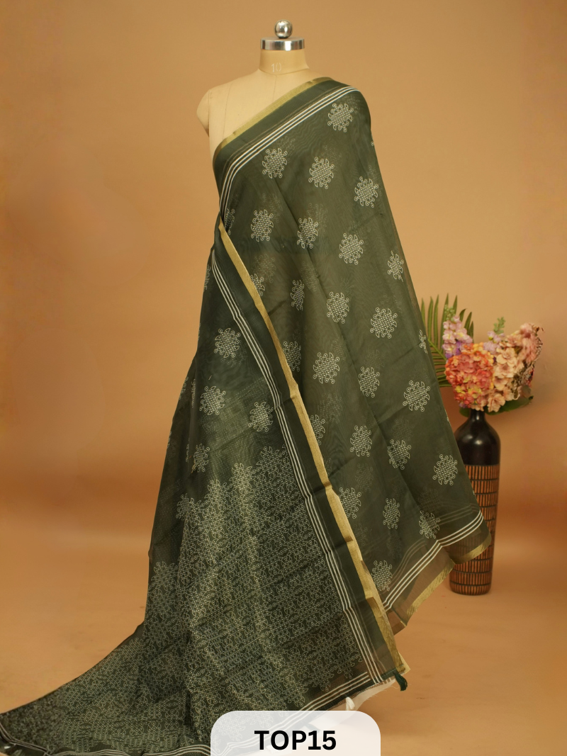 KOLLAM PRINT SEMI LINEN COTTON SAREE