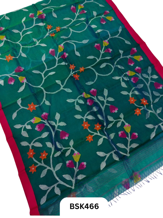 Handloom Pure Muslin Jamdhani Needle Work Weave Saree