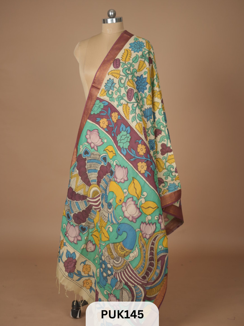 PURE PENKALAMKARI DUPPATTA - CHENNURI SILK
