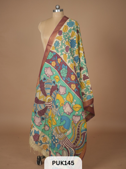 PURE PENKALAMKARI DUPPATTA - CHENNURI SILK