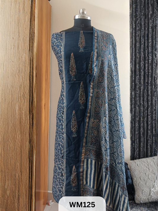 CHANDERI HAND BLOCK PRINT 2 PIECE SUITS EACH 2.5 MTR TOP AND DUPTTA
