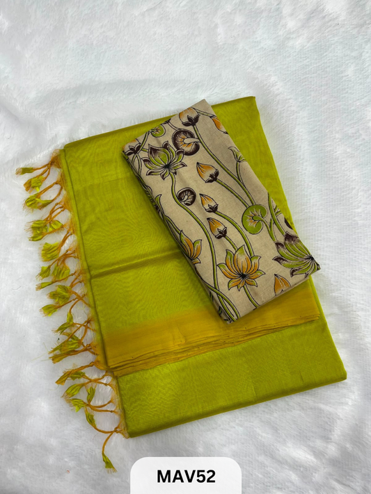 MANGALAGIRI PATTU SAREE WITH KALAMKARI BLOUSE (1 METER)