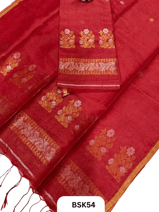 Premium Pure Handloom Linen Silk Salwar  Top 2.7 mtr  Duppata 2.5 mtr