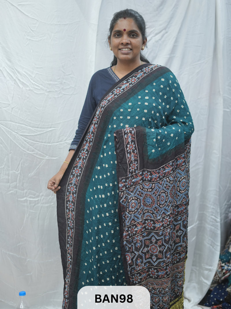 BANDHANI WITH AJRAKH SEMI GAJI SAREE