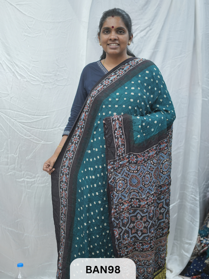 BANDHANI WITH AJRAKH SEMI GAJI SAREE