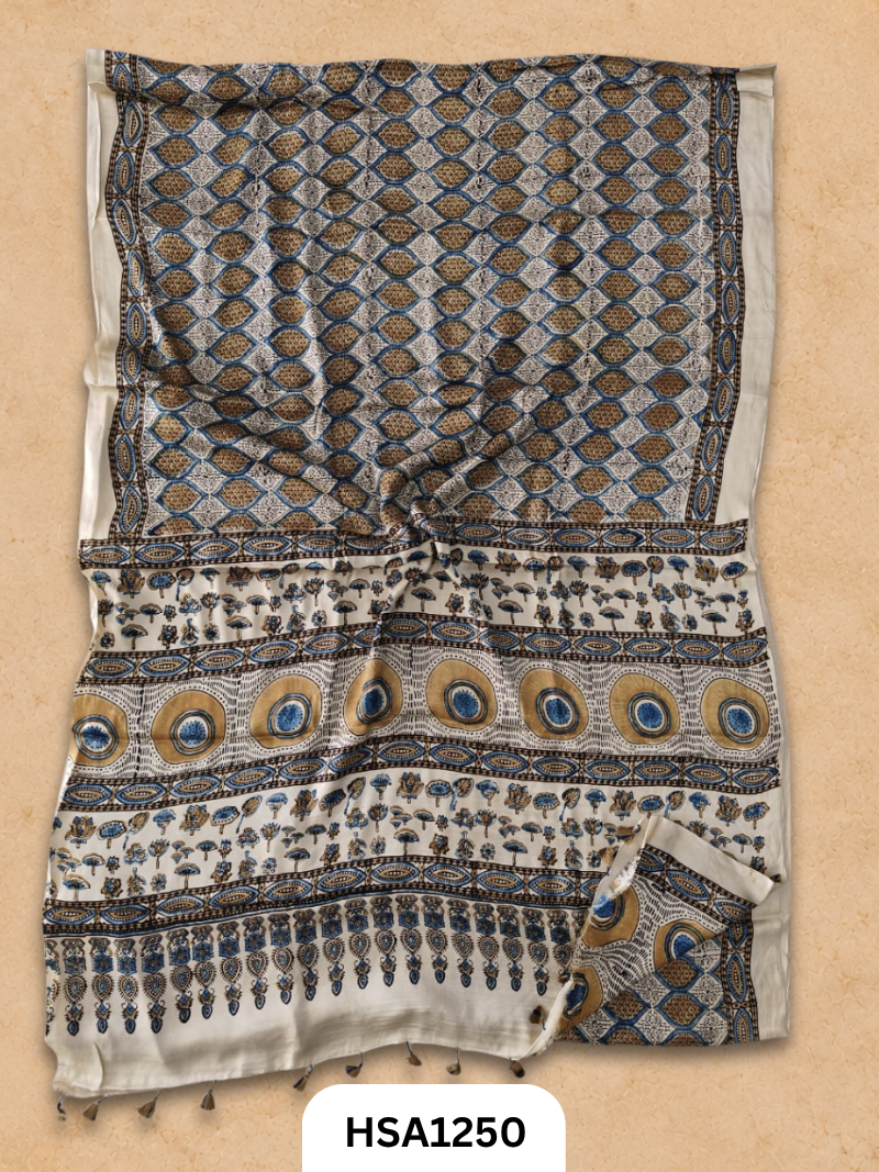 Natural Dye Vegetable Hand Block Print Ajrakh Print Pure Modal Silk Saree
