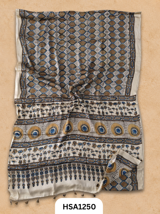Natural Dye Vegetable Hand Block Print Ajrakh Print Pure Modal Silk Saree