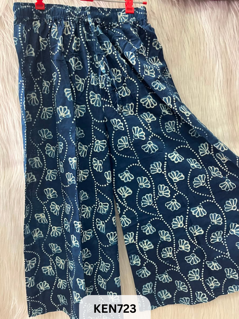 INDIGO COTTON PALAZO PANT FREESIZE-(22TO40INCH)