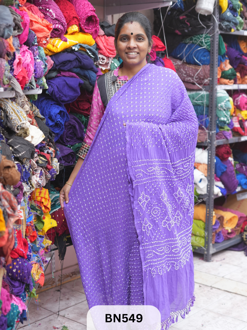 MUL COTTON HEAVY BANDHEJ SAREE WITH JARI TUSSLES