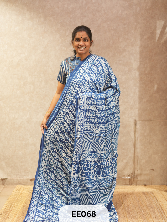 AJRAKH MODAL INDIGO SAREE - SPECIAL DEAL
