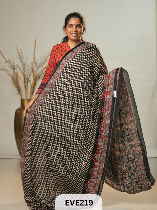 Chinon Chiffon Ajrakh Print Saree