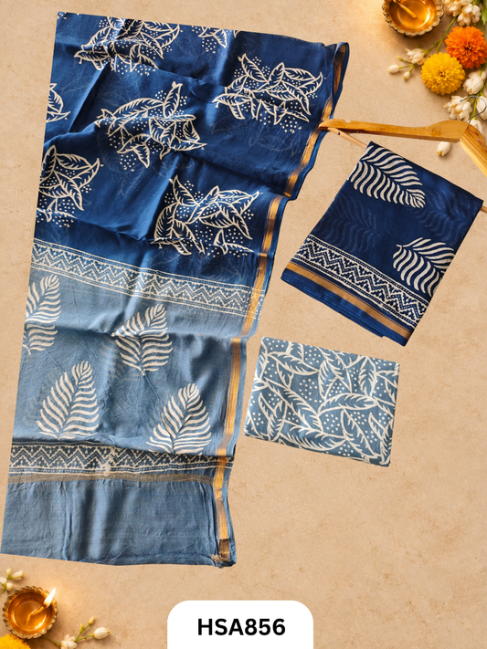 HandBlock Printed Chanderi Silk Cotton Suits -Top 2.5M Duptta 2.5M