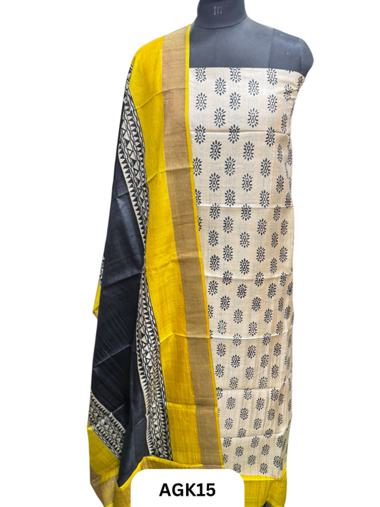 Silk Mark Certified Tussar Salwar Set with Hand Block Print