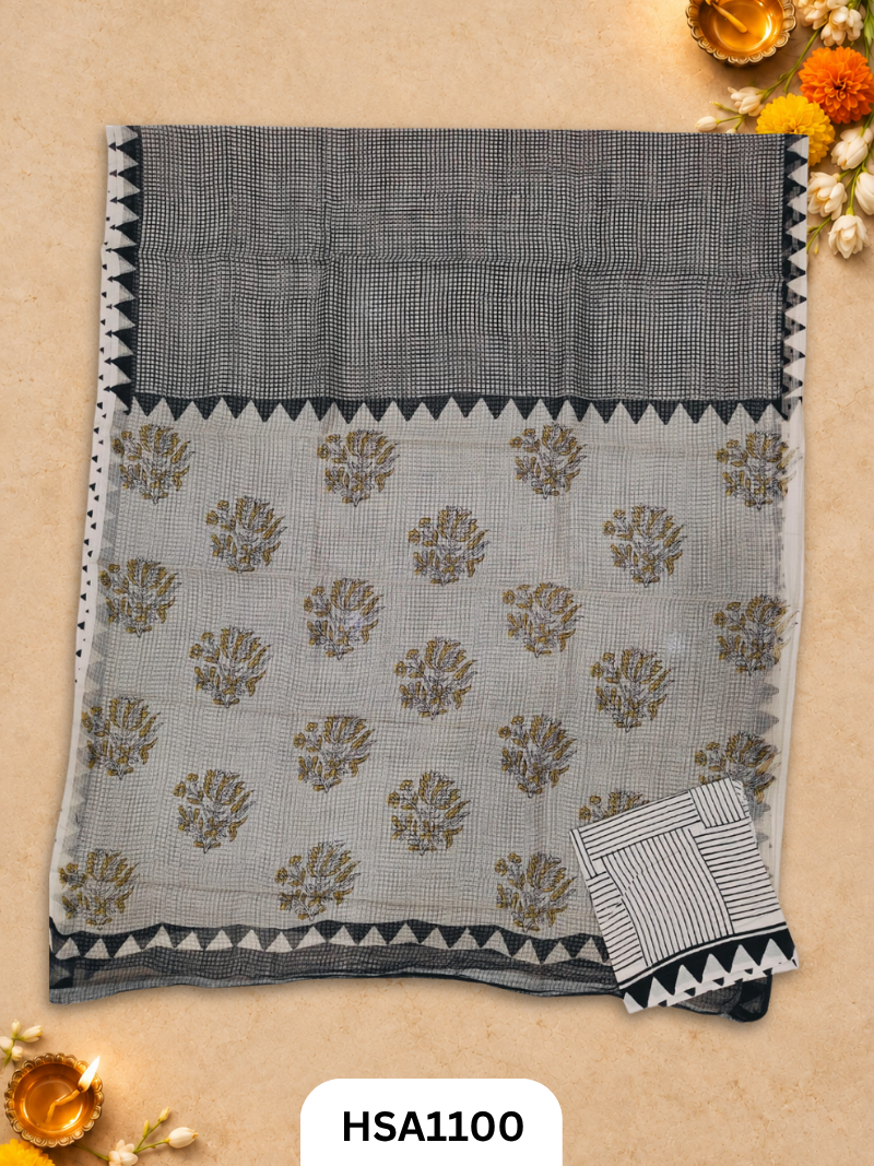 Hand Block Printed Traditional Designs & Multi Colour Combinations Kota Doria Sarees