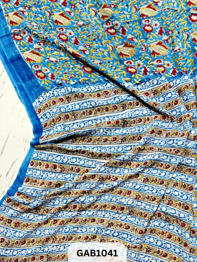 Premium Hand Block Printed Georgette Sarees with Blouse