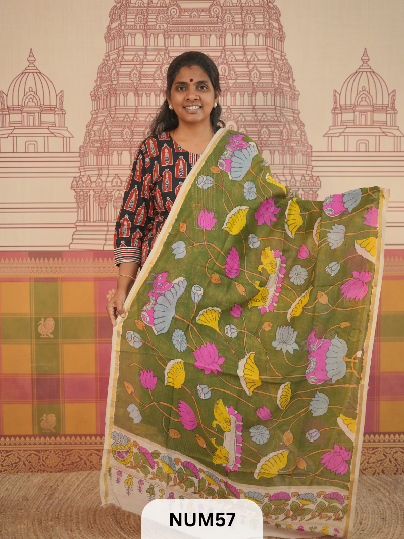 PURE CHANDERI WITH PENKALAMKARI DUPPATA
