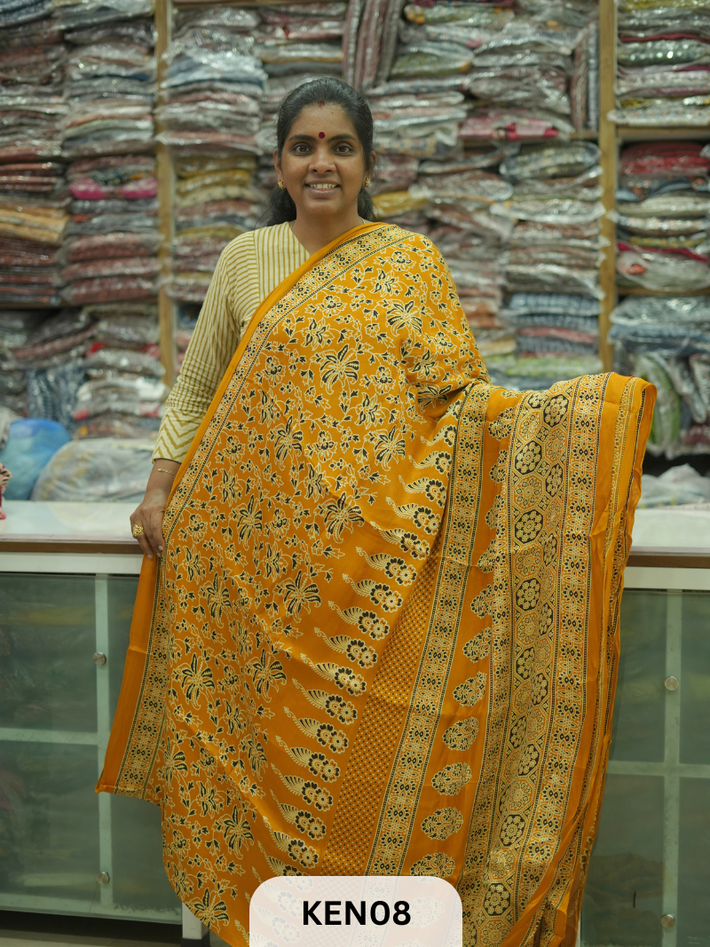 PURE MODAL AJRAKH PIGMENTED SCREENPRINT SAREE