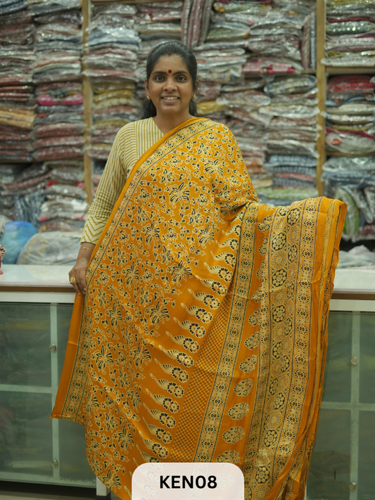 PURE MODAL AJRAKH PIGMENTED SCREENPRINT SAREE