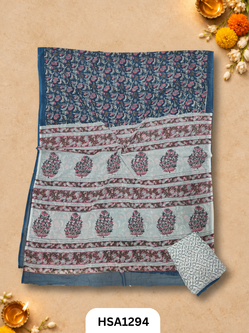 Hand block printed  Hand tye-dye  Lahriya Saree