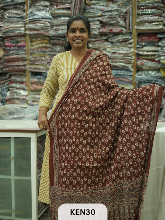 COTTON AJRAKH DUPPATTA SCREENPRINT-length 2.4mtr width 44''