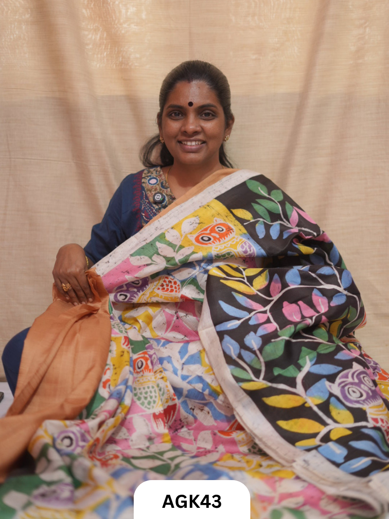 Premium Murshidabad 3-Ply Silk Hand Batik Saree – Silk Mark Certified