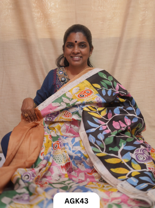 Premium Murshidabad 3-Ply Silk Hand Batik Saree – Silk Mark Certified