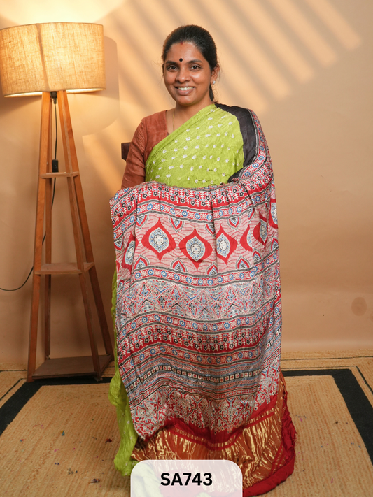 MODAL SILK | AJRAKH PRINT | BANDHEJ SAREE