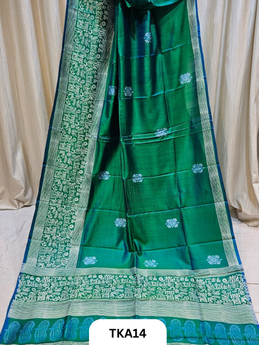 Pure Bishnupuri Silk Dual Shade Handblock
