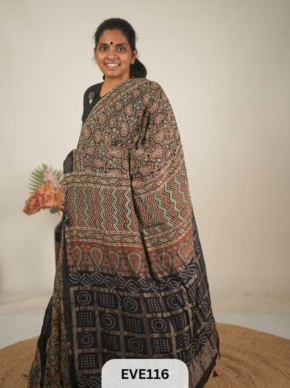 TUSSAR CHANDERI WITH GHARCHOLA - NATURAL AJRAKH HANDBLOCK
