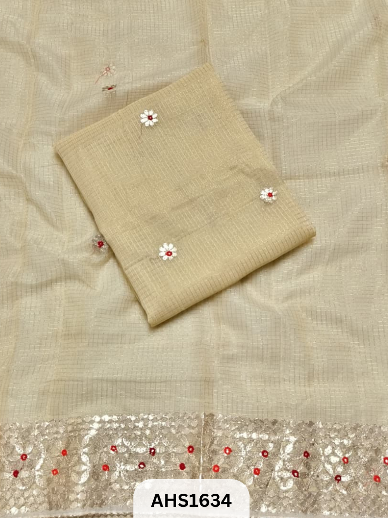 Kota Doria Check Gotta Patti Work Dress Material  - Top and Duptta 2.5mt