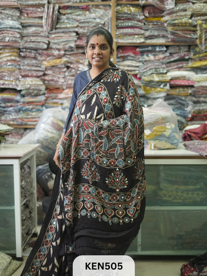 MODAL NATURAL AJRAKH HANDBLOCK SAREE WITH GLUE MIRROR