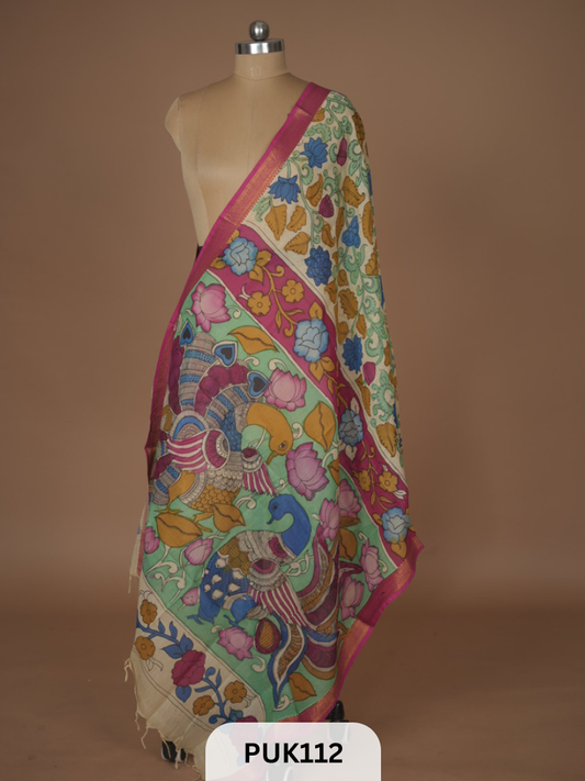 PURE PENKALAMKARI DUPPATTA - CHENNURI SILK