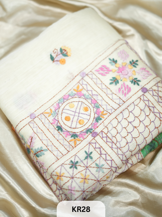 DUPION SILK WITH PURE HAND KANTHA HEAVY
