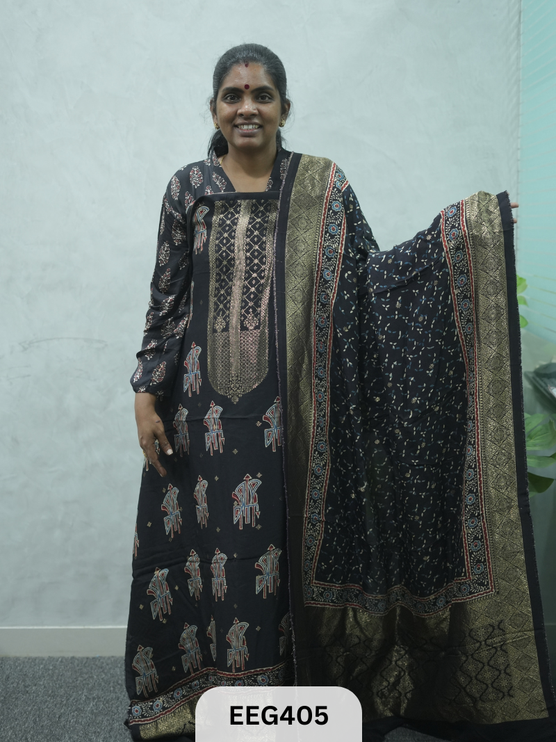 AJRAKH DOLA SILK 2 PCS-UNSTITCHED ( TOP 3.5MTR AND DUPPATA 2.25MTR ) - IMMEDIEATE DISPATCH