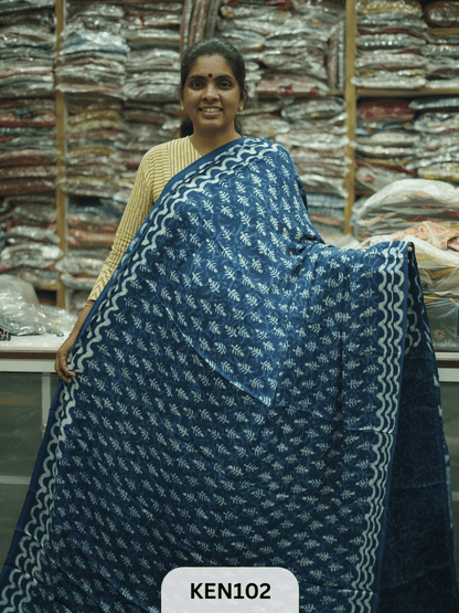 MODAL INDIGO DABU HANDBLOCK PRINT SAREE - NATURAL PROCESS