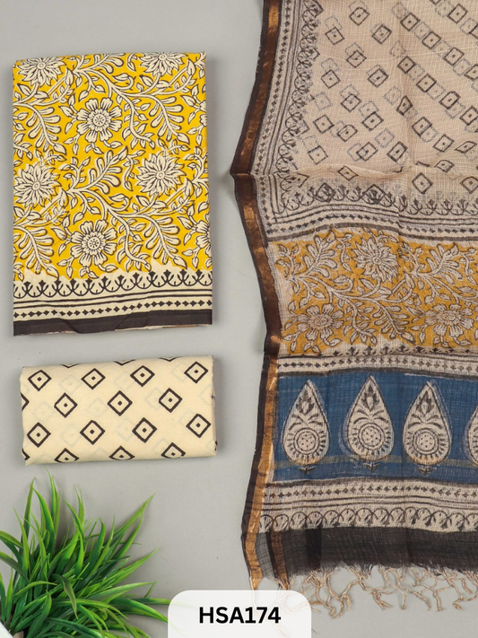 COTTON SUIT WITH KOTA DUPATTA - 3 PCS SET