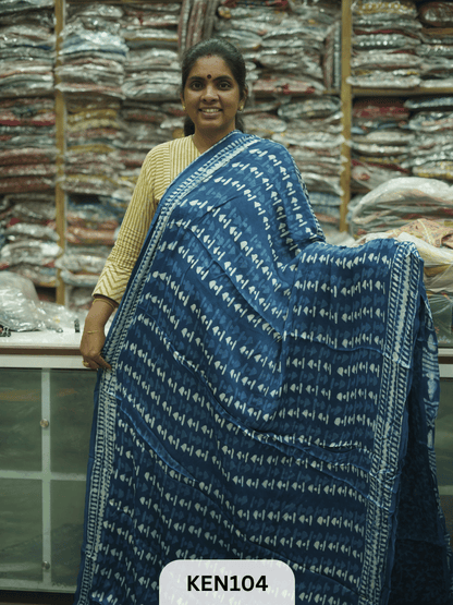 MODAL INDIGO DABU HANDBLOCK PRINT SAREE - NATURAL PROCESS