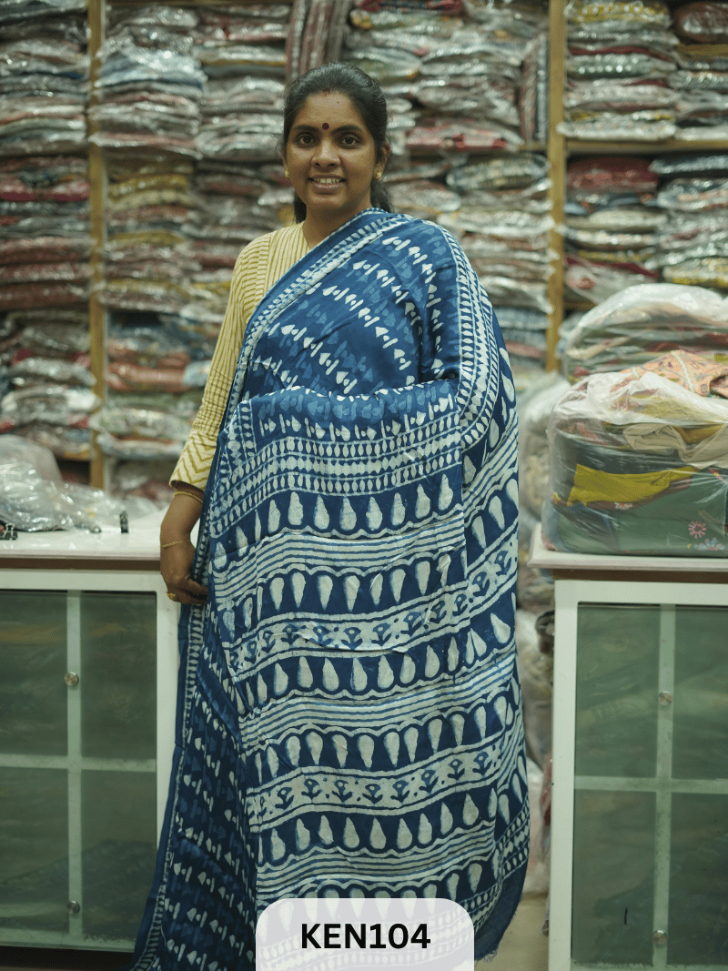 MODAL INDIGO DABU HANDBLOCK PRINT SAREE - NATURAL PROCESS