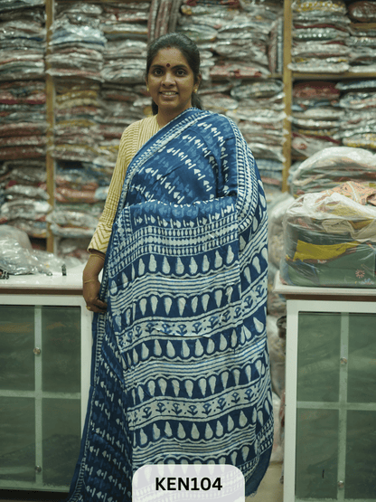 MODAL INDIGO DABU HANDBLOCK PRINT SAREE - NATURAL PROCESS