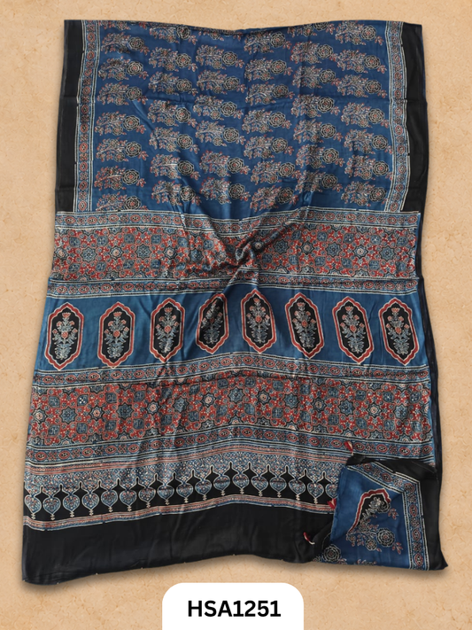 Natural Dye Vegetable Hand Block Print Ajrakh Print Pure Modal Silk Saree
