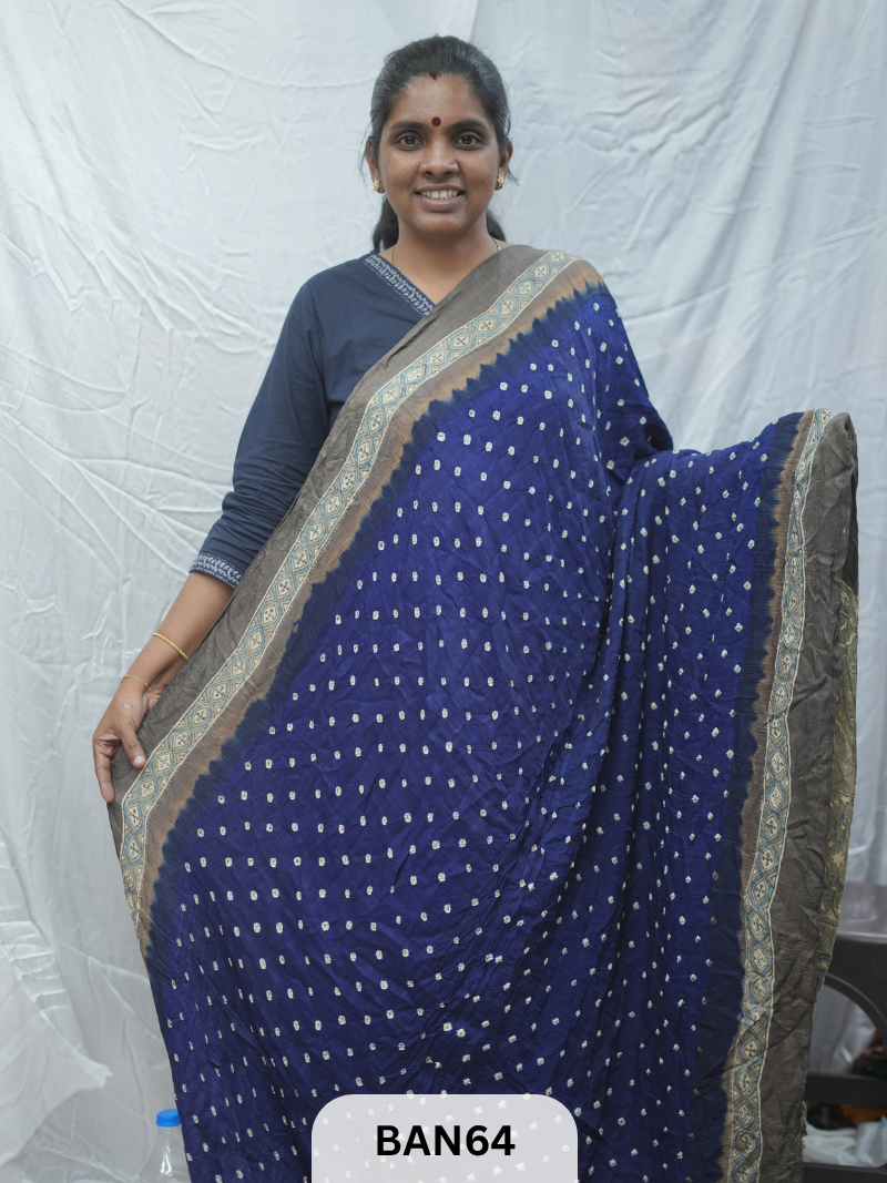 BANDHANI WITH AJRAKH SEMI GAJI SAREE